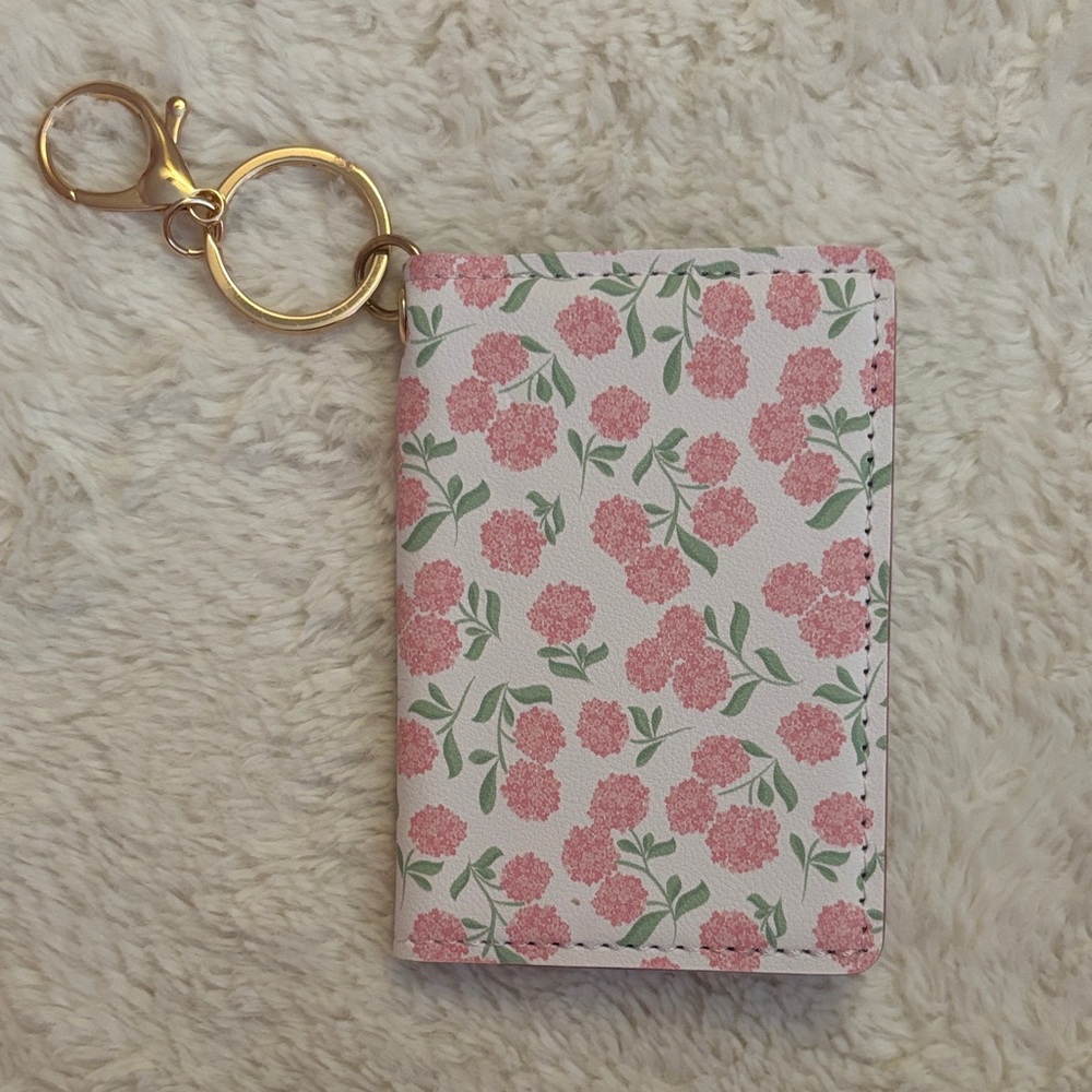 Pink Hydrangea Card Holder Keychain Wallet - Women's Accessories